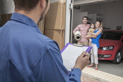 Business relocation equipment and boxes prepared for Rotherhithe move