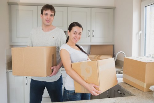 Packed boxes and furniture ready for same day removals in Rotherhithe